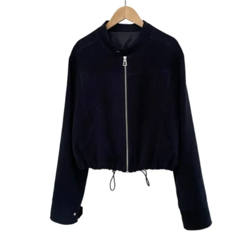 Vintage Suede Jacket Women Stand Collar Clean Cut Women's Jacket Spring Autumn Outerwear Motorcycle Windbreaker Women Coat