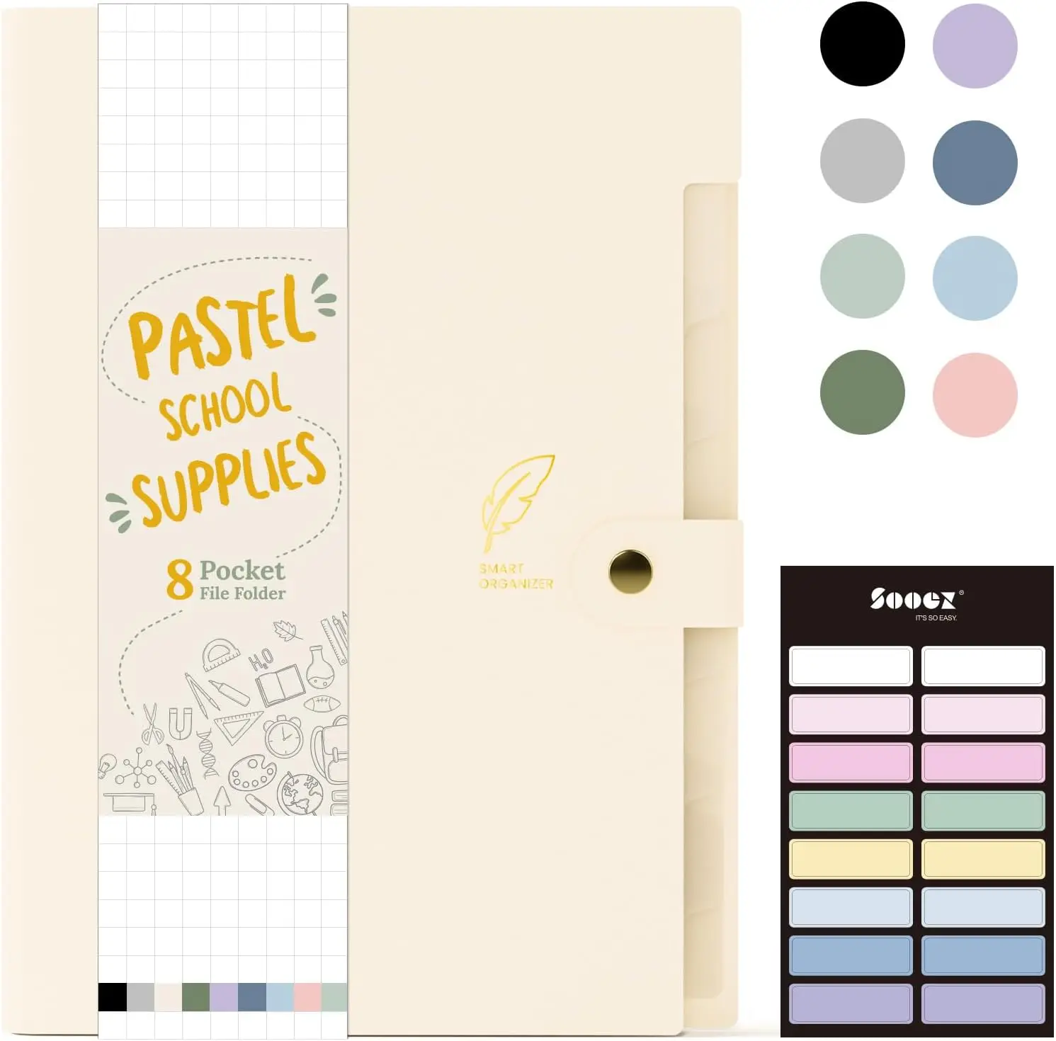 

Pastel Expanding File Organizer with Labels, Portable Document Holder for Office School Supplies, Letter Size Beige