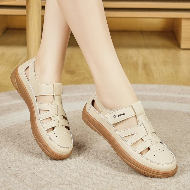 

Summer punched breathable loafers mother leather shoes hole shoes women