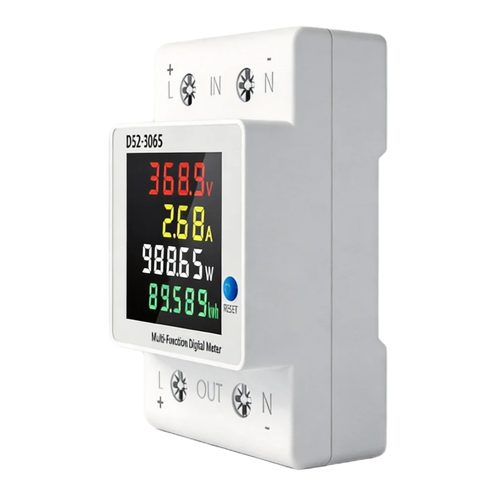 DC Energy Meter 63A 14-600V, Single Phase 4-in-1 Power Monitor With LCD Display, DIN Rail Mount For Solar Battery System