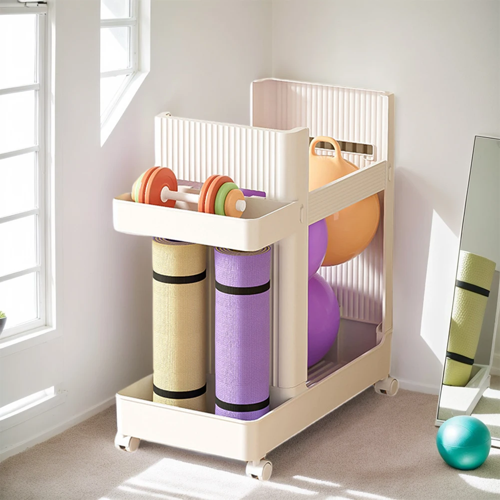 

Тележка-органайзер для спортивного инвентаря с колесами, держатель для ковриков для йоги, стойка для хранения фитнес-оборудования и спортивных инструментов