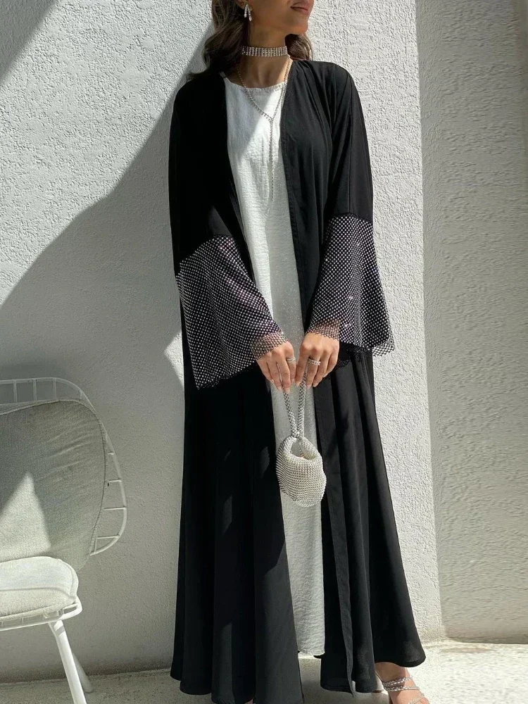 Abaya muçulmana de diamante para mulheres, abayas manga longa, vestido maxi árabe saudita, robe de kaftan marroquino, Eid, 2023