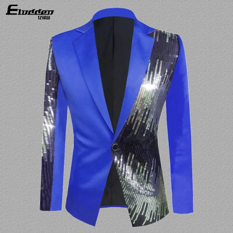 HOO 2024 Men\'s Color Matching Casual blazer Fashion Host Performance Sequined Dress