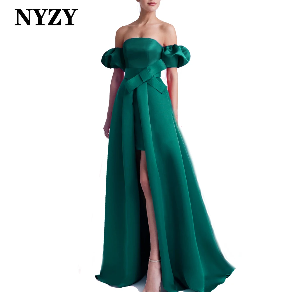 NYZY P152 Satin Off the Shoulder High low Prom Dresses Elegant 2024 Teal Green Party Evening Gowns