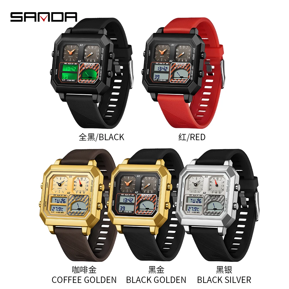 SANDA 6210 Fashion Electronic Watch Student Smart Outdoor Sports Multifunction Thermometer Luminous Calendar Men Digital Watches