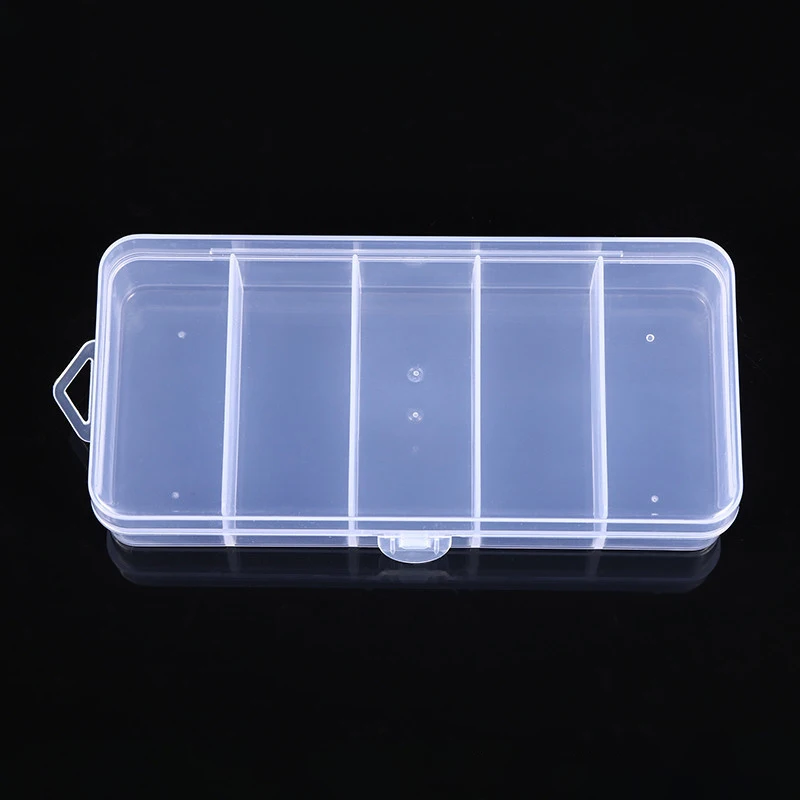 Portable Transparent Plastic Storage Jewelry Box Compartment Container Rectangle Five Grid Box For Beads Earring Accessories