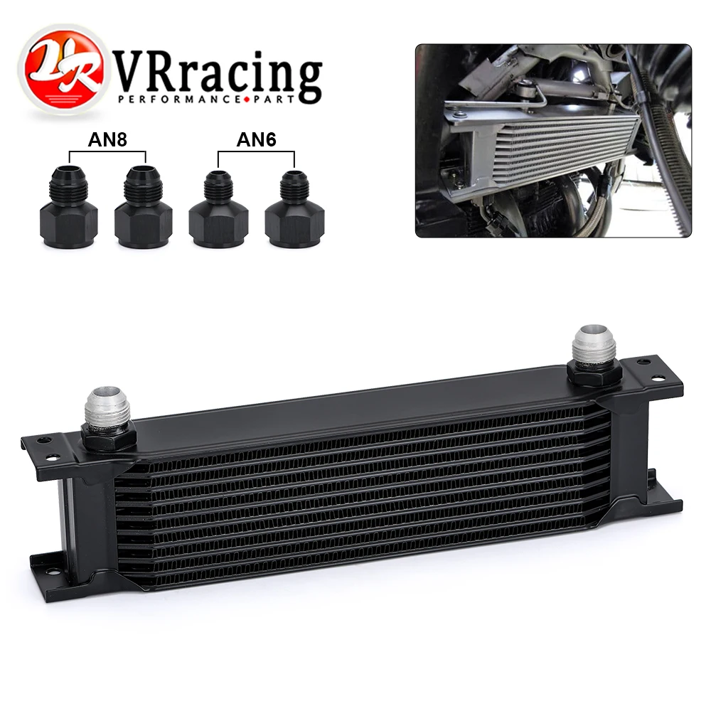 Aluminum Universal British Type Car Engine Transmission AN10 Oil Cooler 10 Row With 10AN Female to AN6 AN8 Male Adaptter Fitting