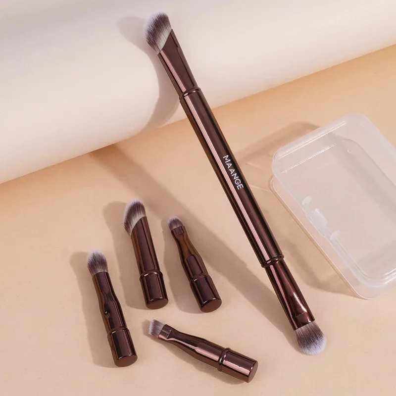 Conjunto de pincéis de maquiagem de ponta dupla, destacável, contorno de viagem, corretivo, sombra, rosto, ferramentas cosméticas com caixa