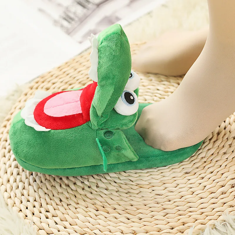 New Style Crocodile Cotton Slippers With Moving Mouth Funny Non-slip Home Cotton Shoes Gifts Plush Toy Slippers Winter Ladies