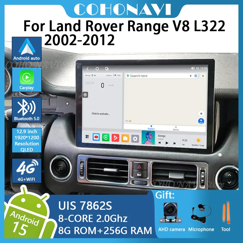 

12,9-дюймовый мультимедийный видеоплеер для Land Rover Range V8 L322 2002-2012, автомобильная магнитола с GPS-навигацией, Android 15, 8-ядерный процессор, 8+256 ГБ