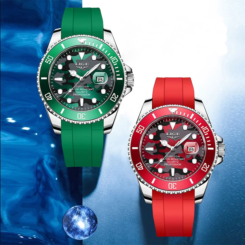 LIGE 2024 original men\'s watch top luxury silicone strap simple waterproof luminous date quartz watch watches for men Reloj+box
