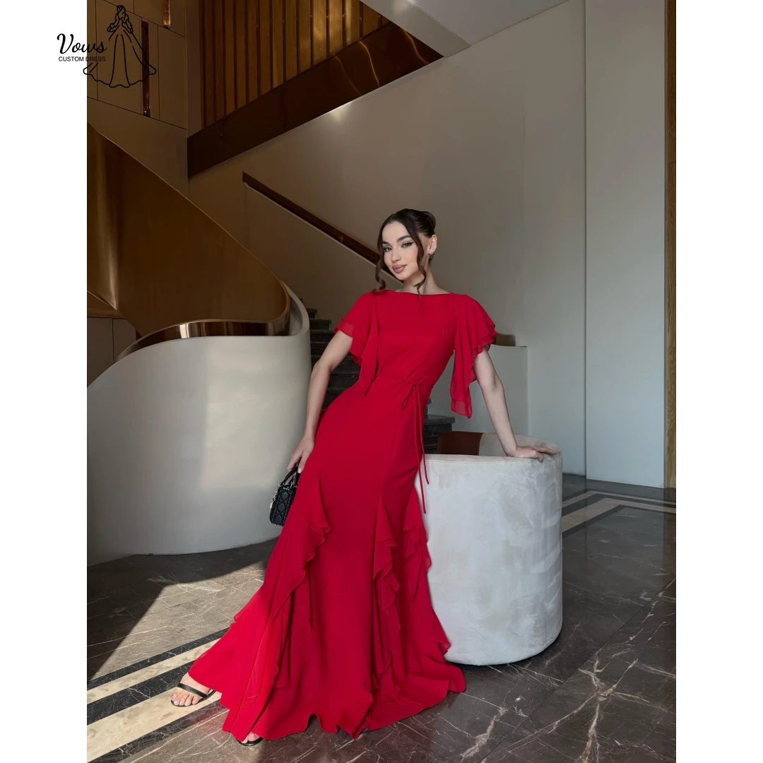 Vows Line A Black Dresses Woman Elegant Womens Evening Party Dresses 2025 Woman Red Chiffon Custom Made Multi-layer Ball Gowns
