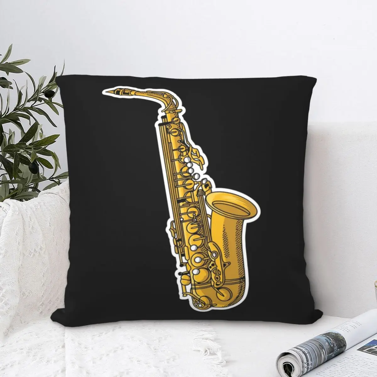 

Saxophone Player Square Pillowcase Polyester Pillow Cover Velvet Cushion Zip Decorative Comfort Throw Pillow for home Car