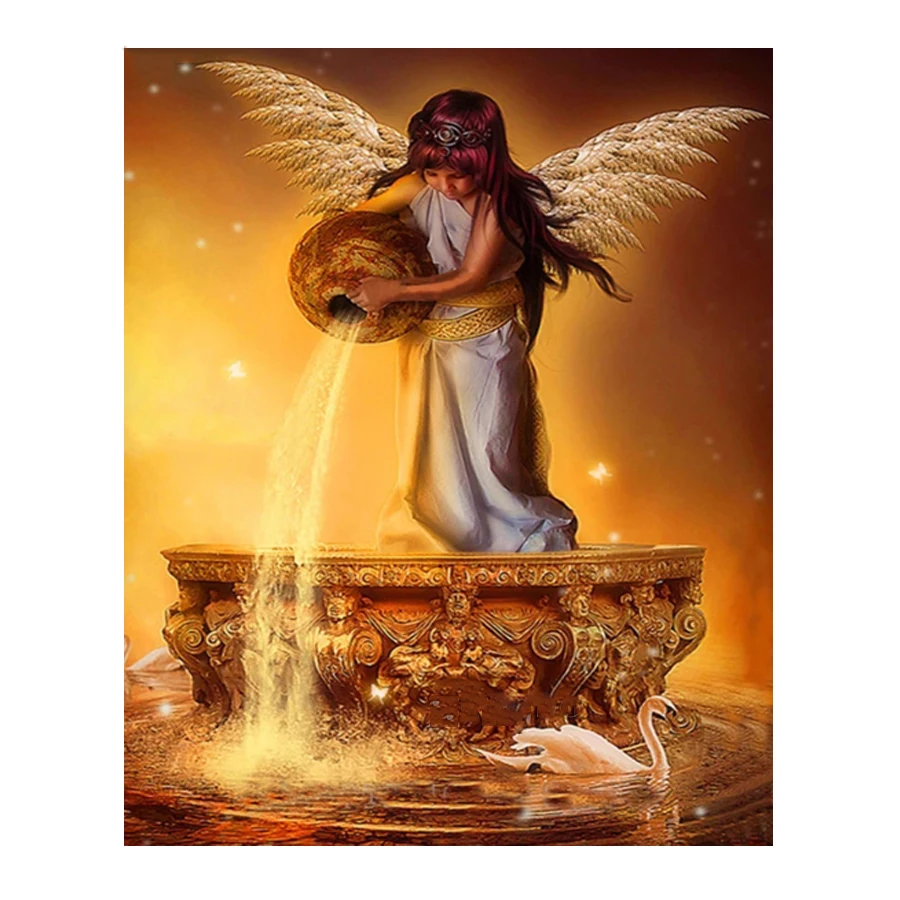 5D Diamond Painting Elf Girl Picture Of Rhinestones Handmade Gift Cross Stitch Kit Angel Fountain Swan Diamond Embroidery A1198