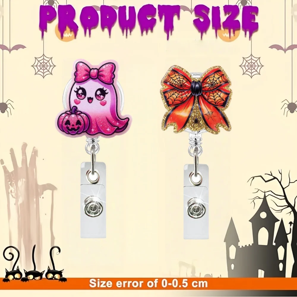 Катушки-для-значков-на-Хэллоуин-для-медсестер-тыквенный-бант-призрак-череп-шляпа-ведьмы-выдвижной-держатель-катушки-для-значков-с-зажимом-именная-бирка