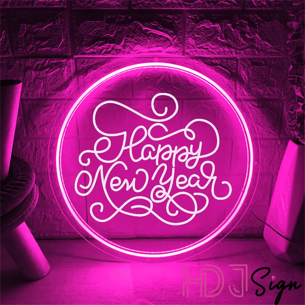 Happy New Year Neon Sign 3D Carving Home Bar Decor Cafe Wall Decoration Club Kitchen Led Luminous Christmas Signs Lights  Gift