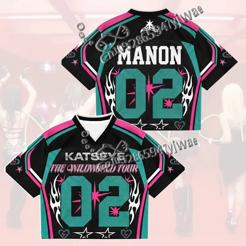 Sporty Katseye The Wildworld Tour Mesh Jersey Fan Eyekons Geschenk Herbst Lose Mode Streetwear Herren- und Damen-T-Shirt Kleidung – Detail 5