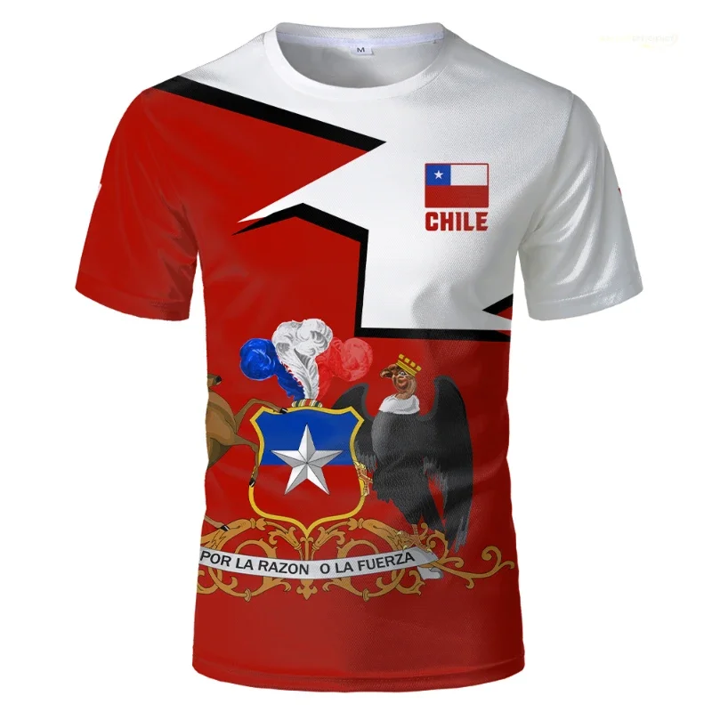 Summer New 3D National Flag Of Chile Print T Shirt Chile Emblem Graphic T-shirts For Men Kid Fashion Cool Vintage Short Sleeve