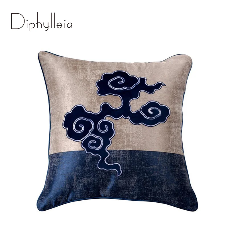 Diphylleia Meditation Yoga Cushion Cover Chinese Traditional Auspicious Cloud Pattern Embroidered Pillow Case For Sofa Couch Bed