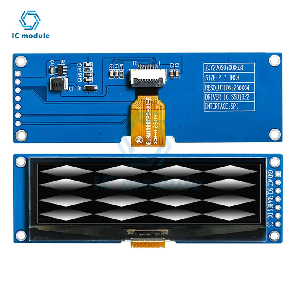 Imagem -05 - Módulo de Exibição Lcd Auto-luminoso Tela Oled Board Iic Driver Ssd1322 I2c Pinos 2.7 256x64