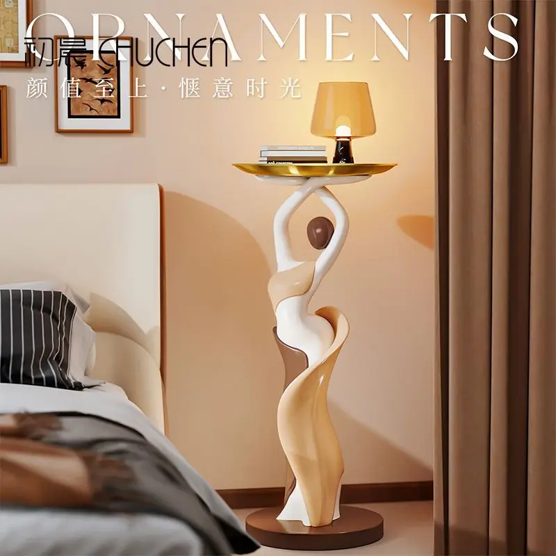Abstract Art Floor Storage Side Table, High-end Decor for Living Room Sofa Side