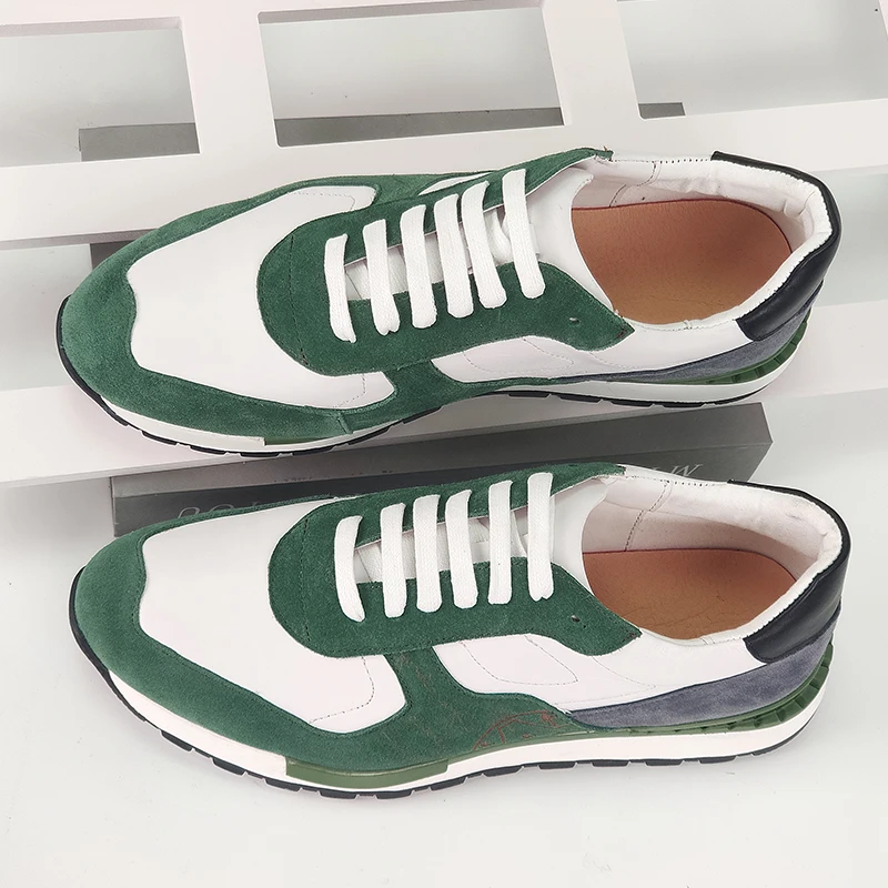 Luxury Brand Men's Sneakers Genuine Cow Suede Leather Original Lace-up Green White Oxfords Outdoor Street Casual Shoes for Men