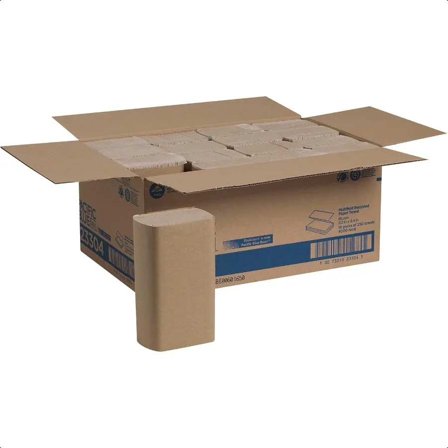 Toallas de papel plegables recicladas básicas Pacific Blue 23304 Marrón 250 Toallas Pack Estuche de 16 paquetes