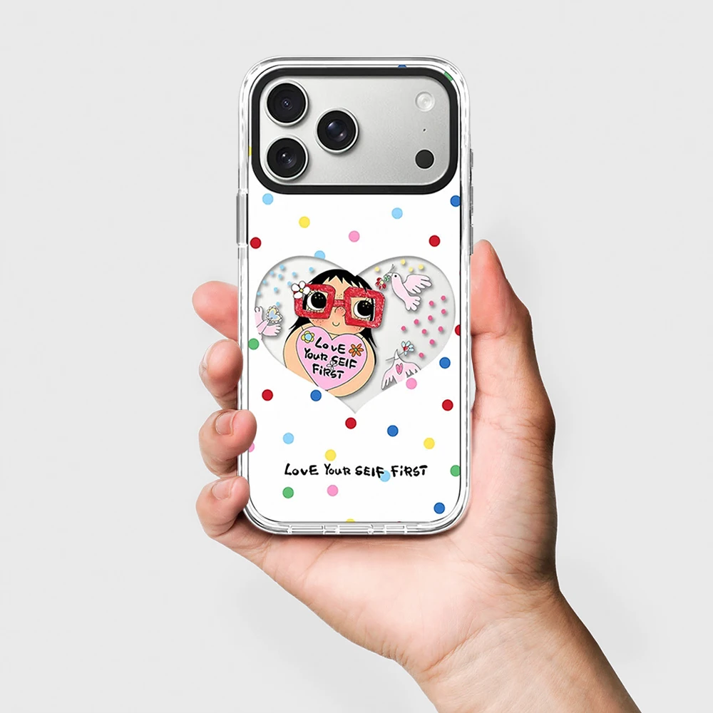 

Cartoon Polka Dot Glasses Girl White Border Magnetic Phone Case Cover for IPhone 13 14 15 16 17 Pro Max Case for IPhone Air