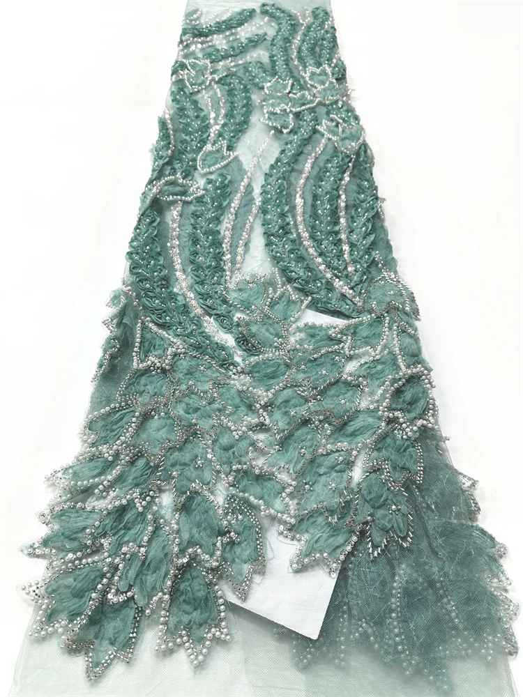 

Нигерийская Изысканная Роскошная Кружевная Ткань 2026: Африканский Тюль с Пайетками и Бисером для Пошива Платьев (5 ярдов)