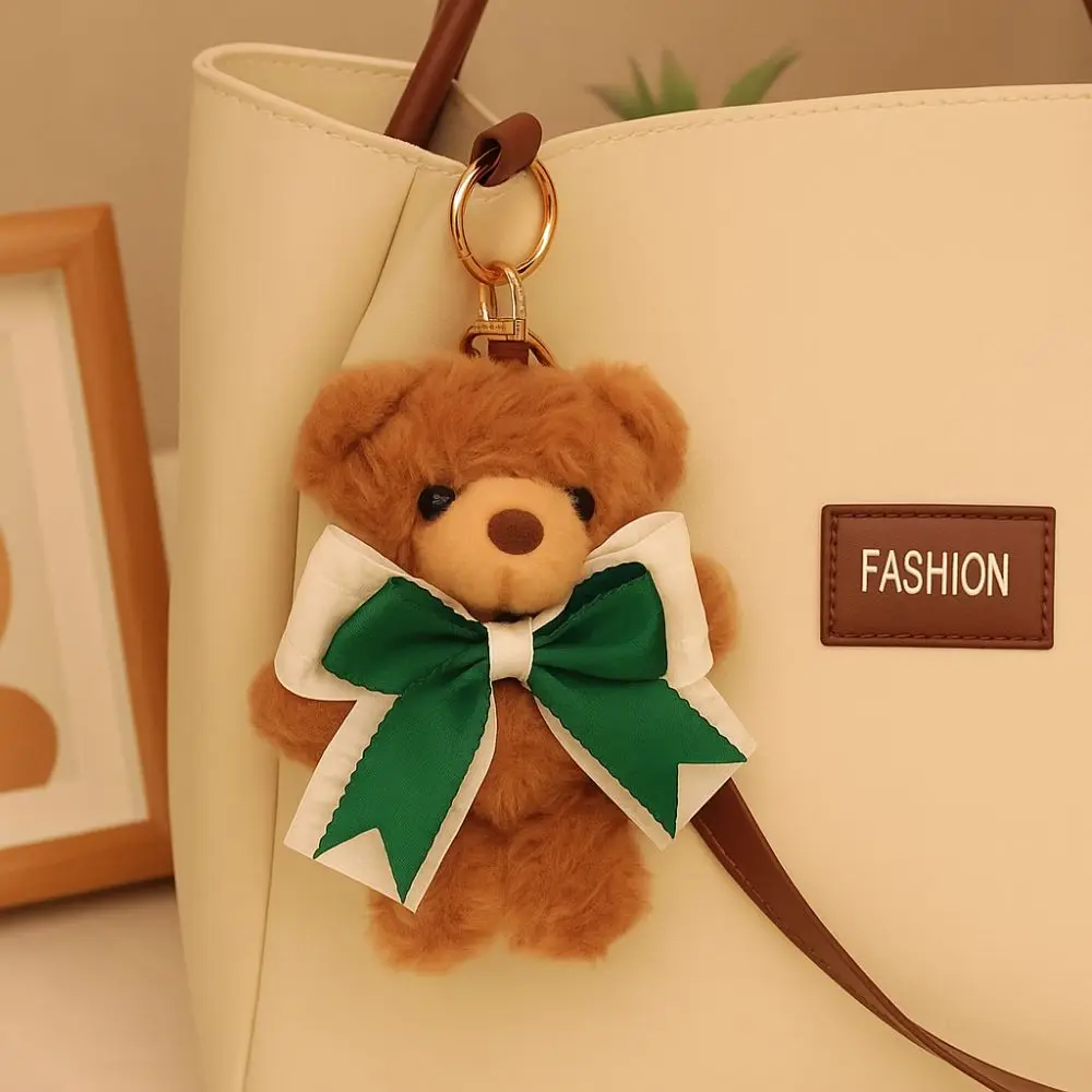 Criativo pp algodão bowknot urso brinquedo de pelúcia fofo macio pequeno urso chaveiro confortável ins urso saco pingente decoração para casa