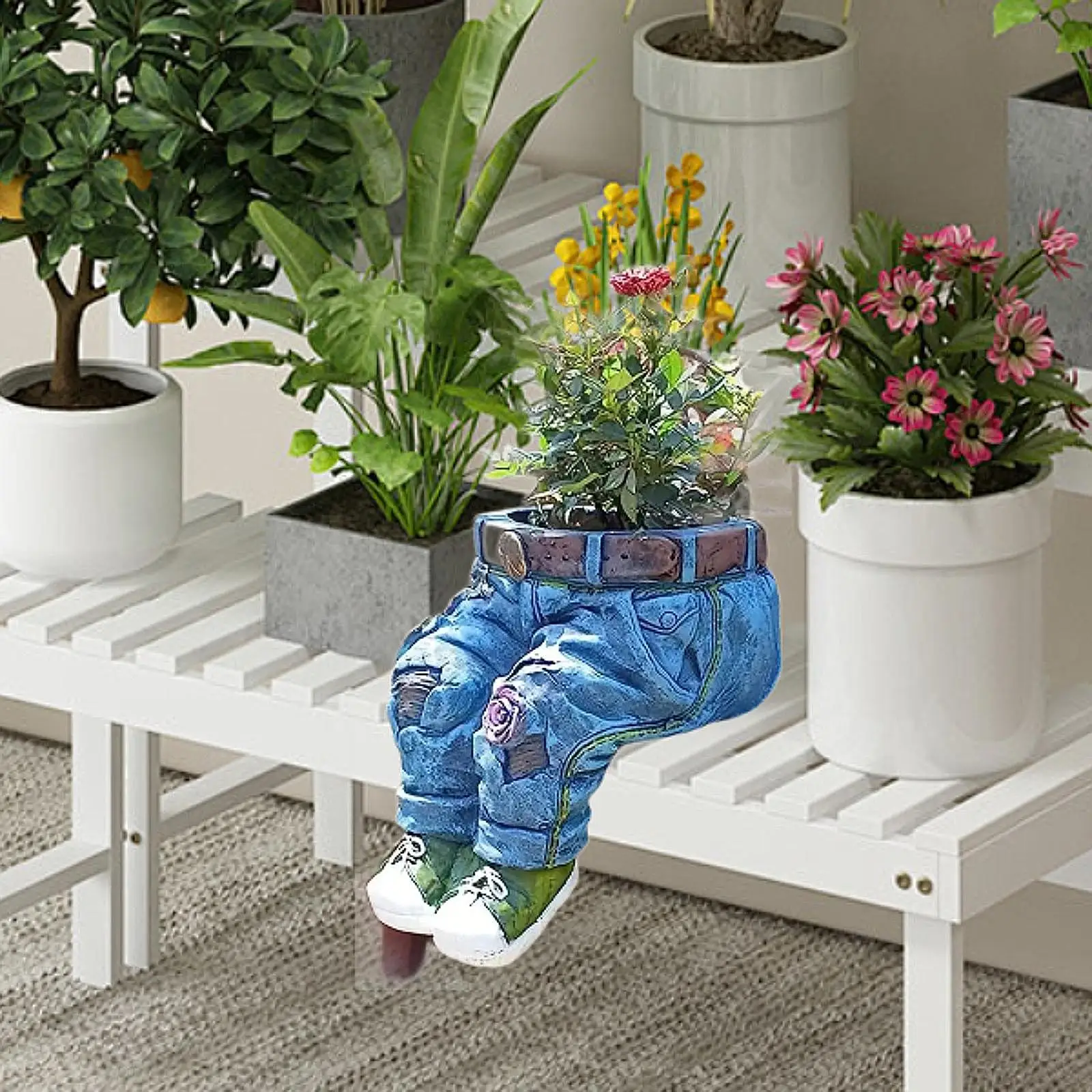 Resin Flower Vase Jeans Plant Pot Ornament Shelf Denim Pants Planter Plant Holder for Windowsill Indoor Plants Balcony Desk