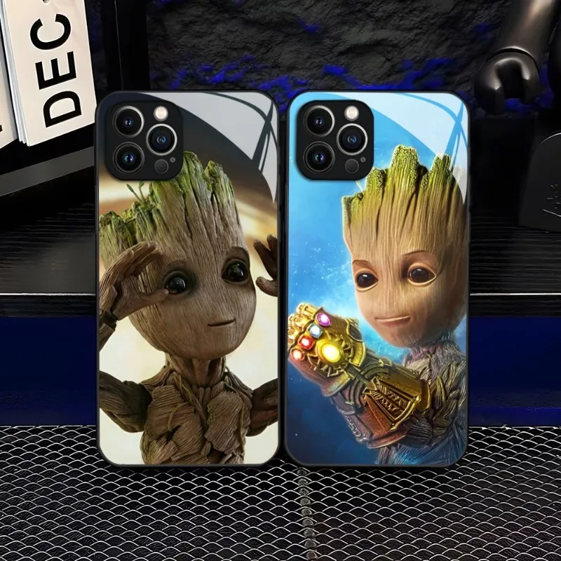 Marvel Groot Baby Phone Case For IPhone 14 Pro Max 15 12 11 13 Mini X XR XS 8 7 6 Plus SE 2020 Tempered Glass Back Cover