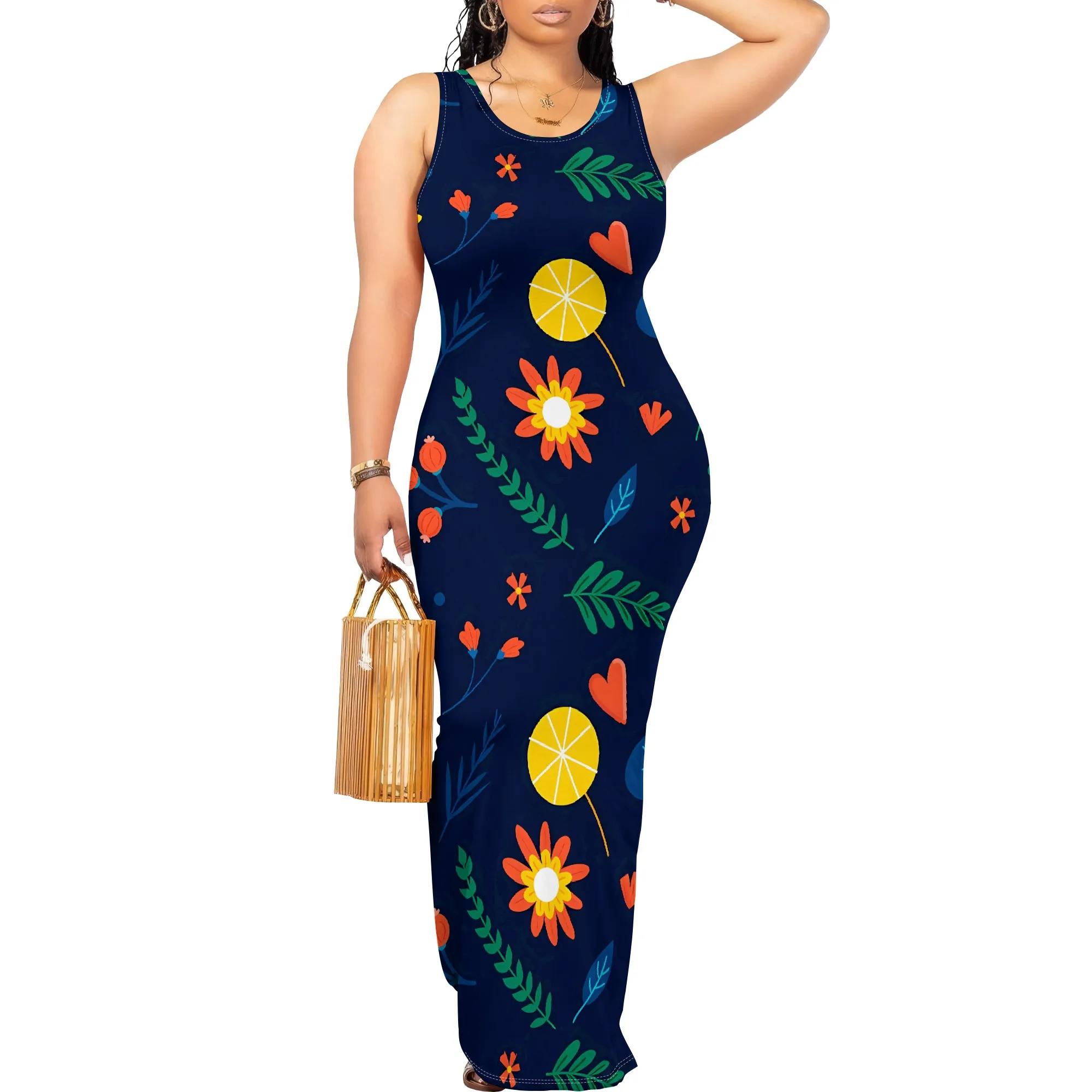 

Women's 2025 spring and summer sleeveless knee length dress with hollowed out pullover, butterfly print beach casual dress