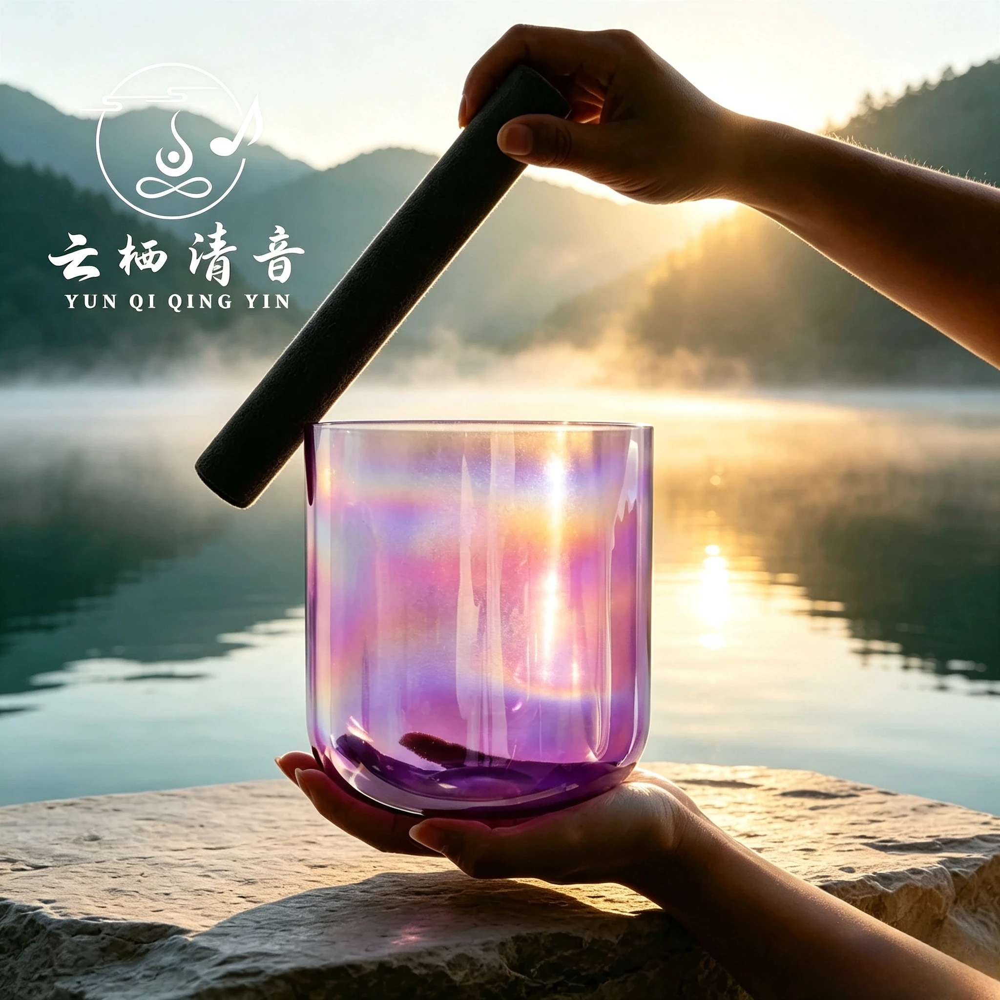 Crystal Singing Bell Iridescent Purple Clear Quartz Crystal Singing Bowl with Suede Mallet, Aurora Rainbow Luster Sound Healing Bowl 432Hz Tuned for Crown Chakra, Portable Handheld Sound Bowl for Yoga Meditation Sound Bath Spa Therapy Energy