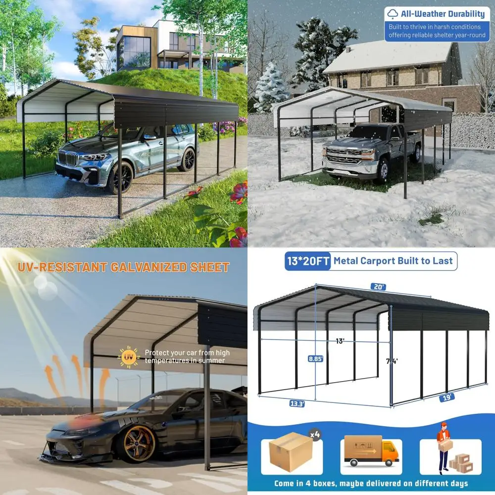 

Heavy-Duty 13x20 FT Galvanized Steel Carport Canopy Outdoor Portable Garage Multi-Use Shelter for Cars and More