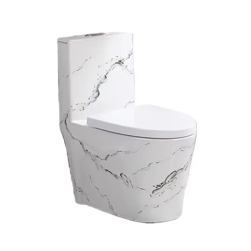 High-end modern design white marble ceramic integrated toilet double flush self-cleaning