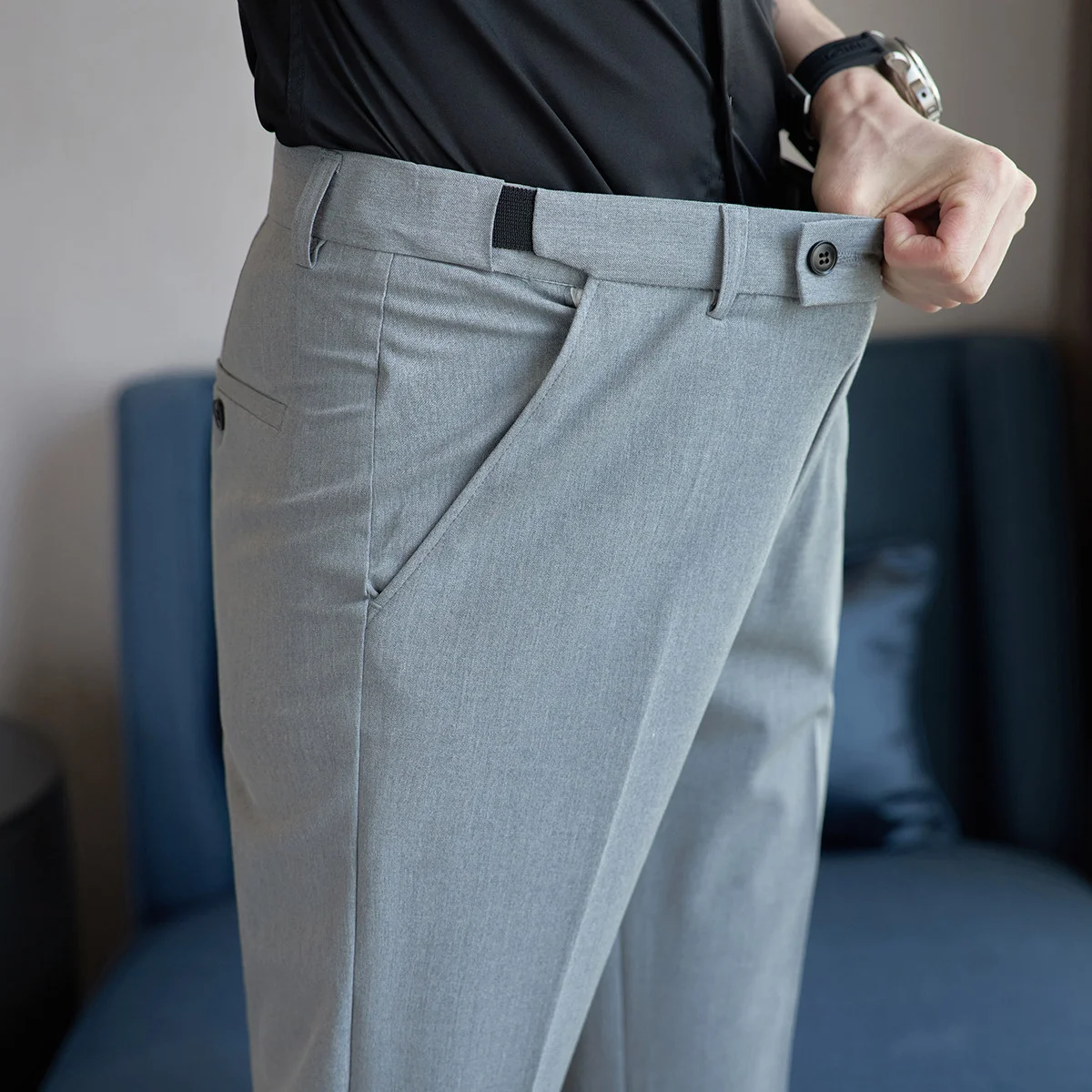 Plus Size 40 38 Men Elastic Waist Solid Color Suit Pant 2026 Formal Slim Wedding Pants Mens Fashion Casual Social Dress Trouser