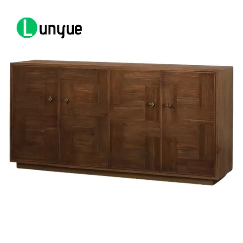 Solid Wood Sideboard Buffet Cabinet Luxury Unique Parquet Design Storage Cupboard for Dining Room Kitchen Restaurant
