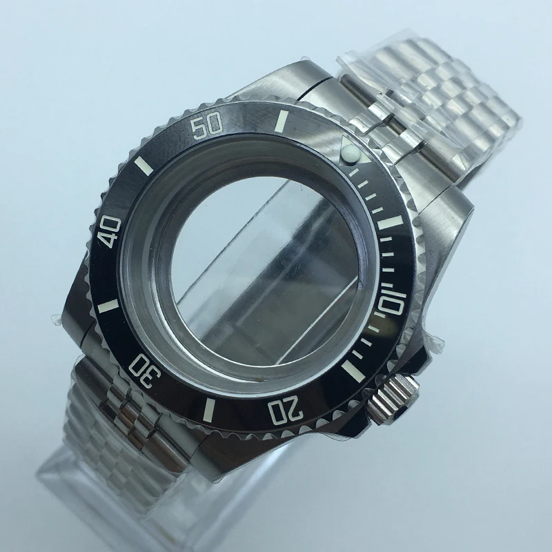 40mm Luxury Men's Watch Case Jubilee Bracelet Sapphire Ceramic bezel Glass Exhibition Rear Cover For Seiko nh35 nh36/38 Movement