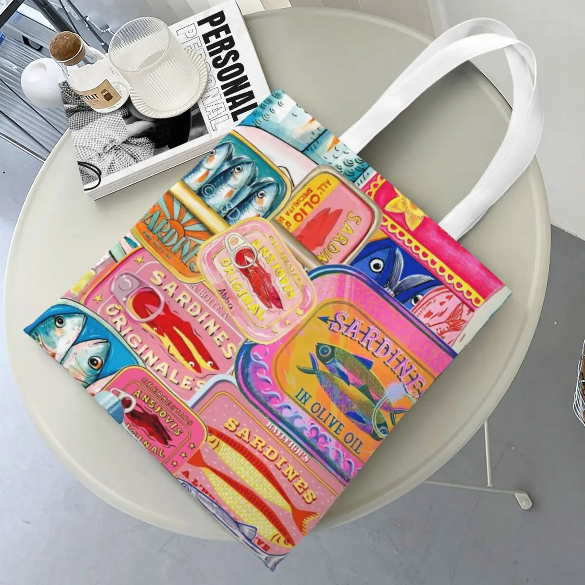 

Sardine Art Original Vintage Shopper Bag Aesthetic Handbags Cloth Travel Tote Bag Female Designer Shopping Bags