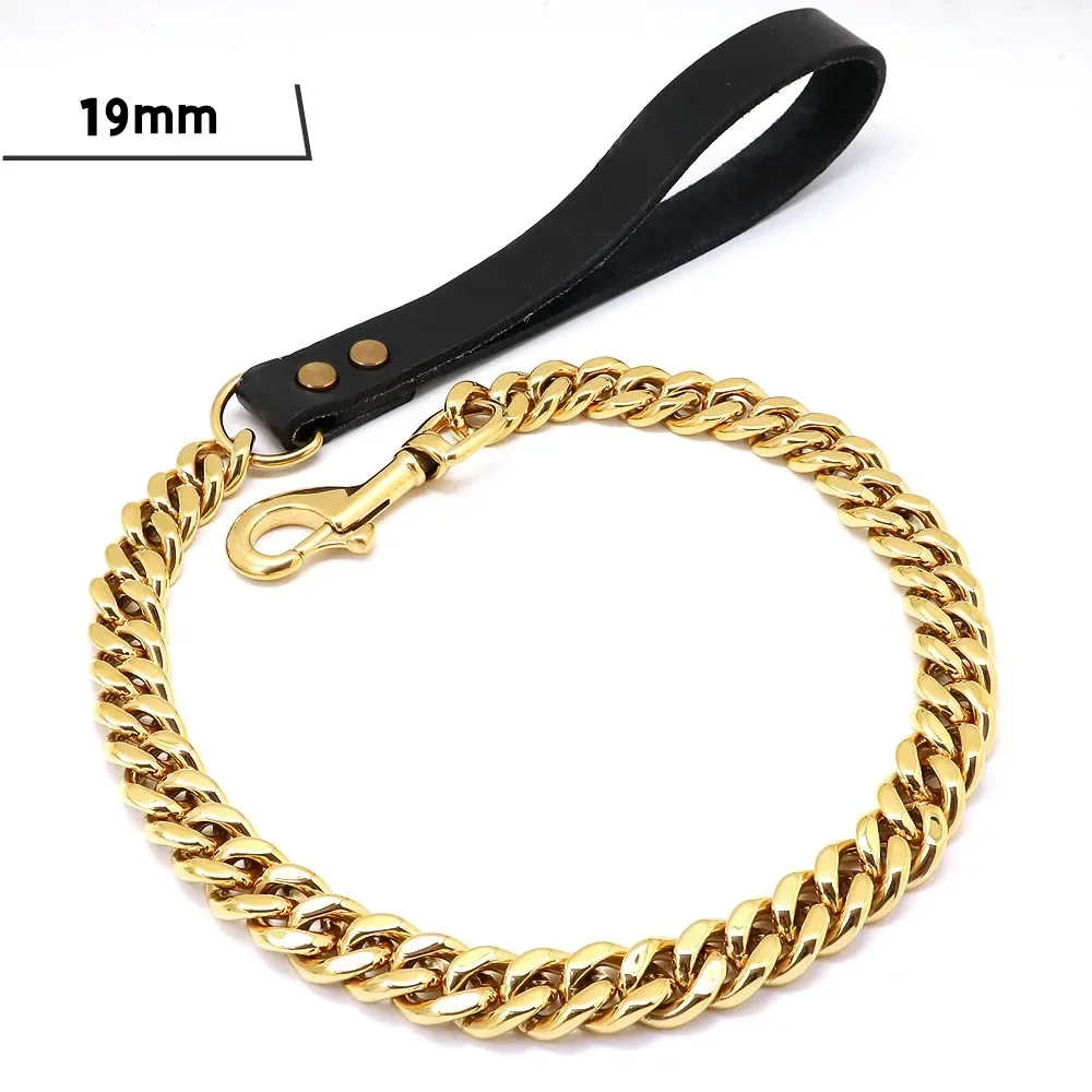 COOYOMOO Edelstahl-Hundeleine, Haustierleine, Traktion, superstarke goldene Halsbandkette, 32 mm, 19 mm, Bulldogge, Pitbull, große Hundehalsband-Leine 8