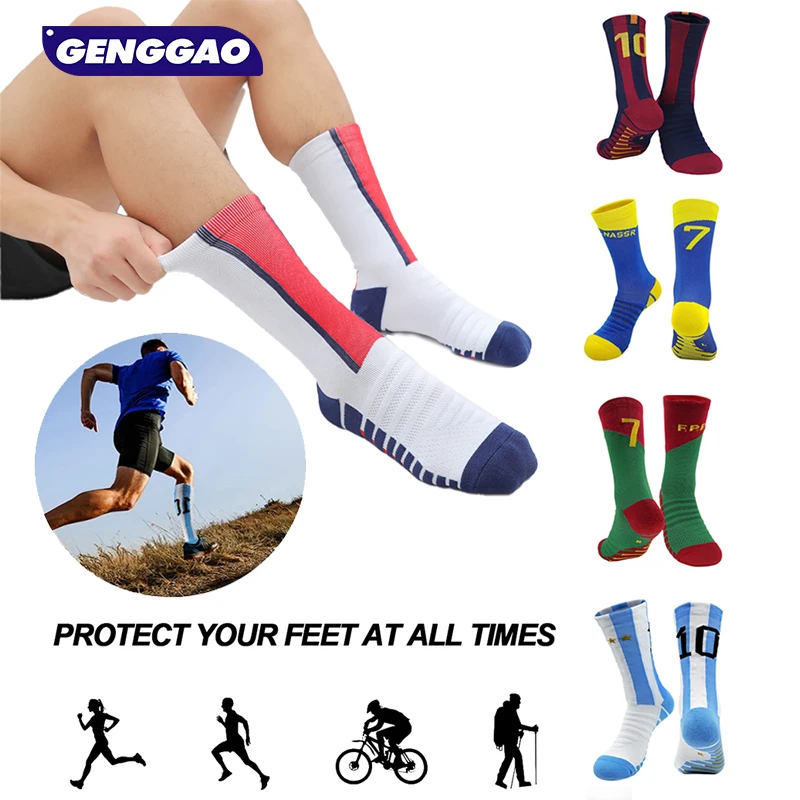 1 Pair Football Lover Gifts for Athletic Socks Cushion Running Socks Performance Breathable Crew Socks  for Men Women