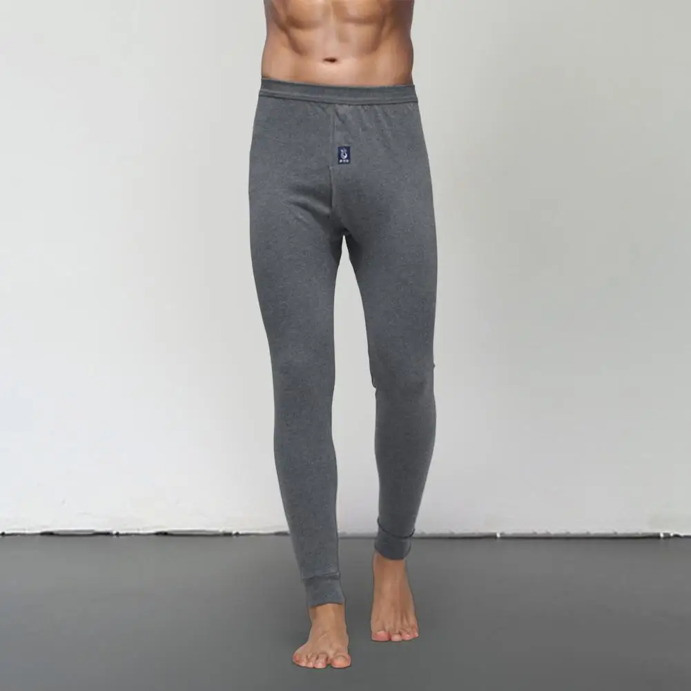 Men Pants Elastic Waist Thermal Insulation Long Johns Solid Color Travel Work School Bottoming Trousers Pajamas Trousers