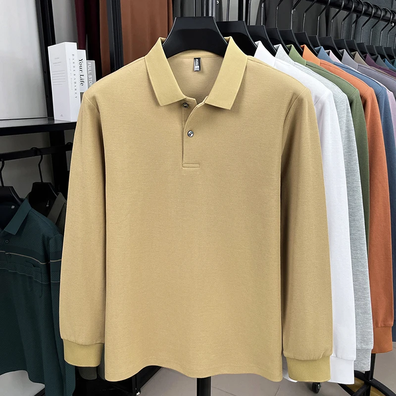 100% Reine Baumwolle Herbst Winter Herren Hochwertiges Designer Modisches Langarm-Boutique-Polohemd mit Knöpfen Lässig Bequem – Detail 33