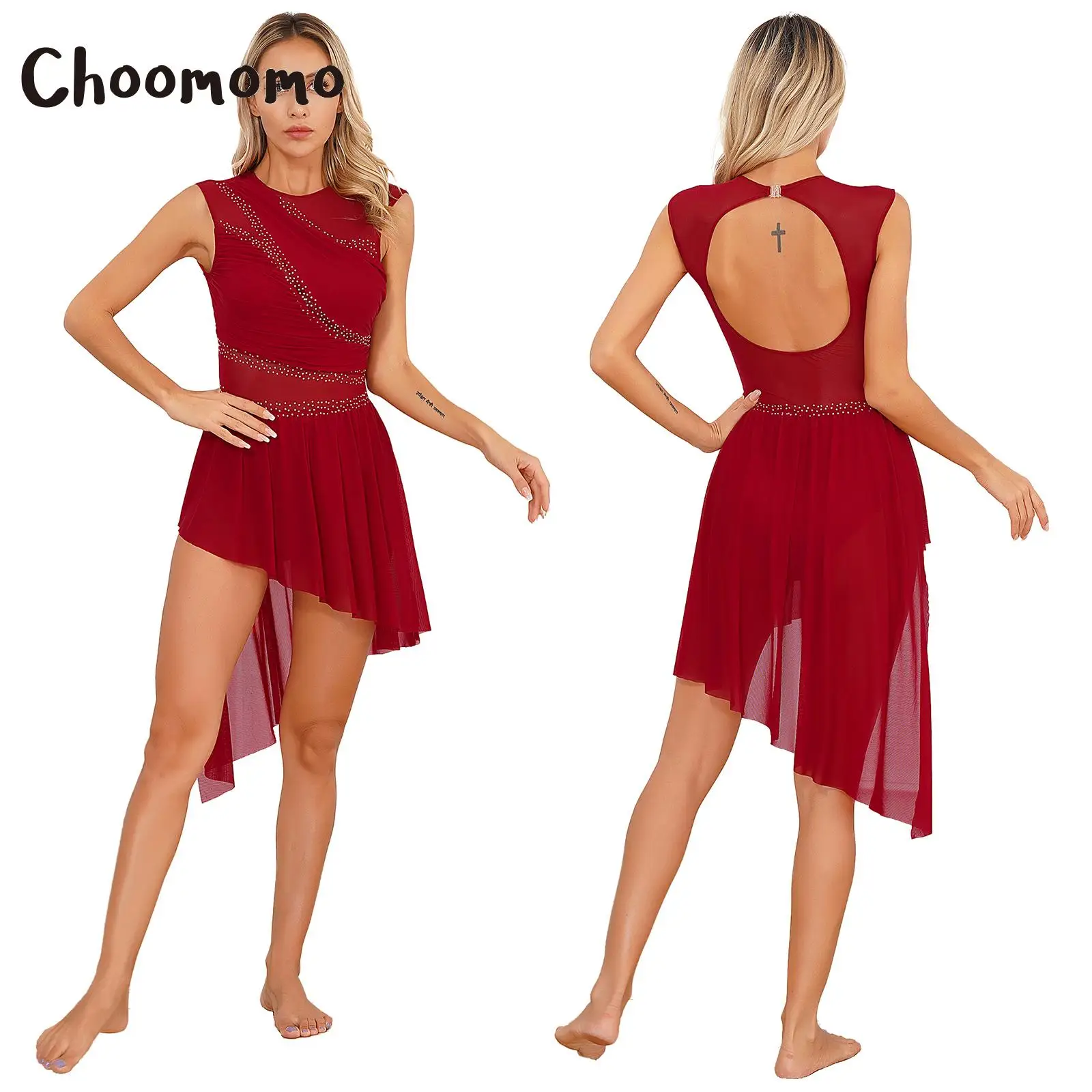 ชุดบัลเล่ต์แขนกุด ชุดยิมนาสติก ชุดเต้นรำสมัยใหม่ ชุดเต้นรำร่วมสมัย ชุดเต้นรำสำหรับผู้หญิง ชุดกระโปรงบัลเล่ต์ ชุดแสดงฟิกเกอร์สเก็ต