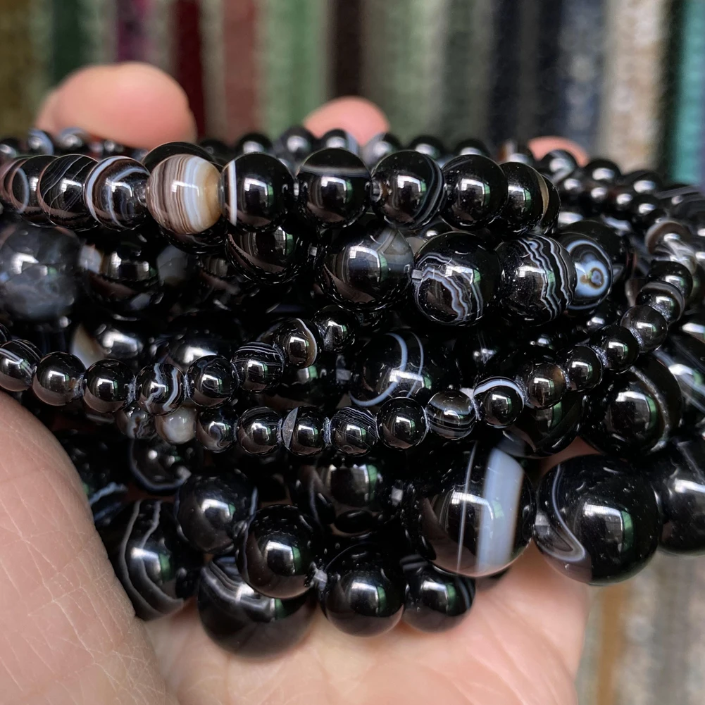 4/6/8/10/12mm Natural Stone Colorful Stripe Agates Round Loose Spacer Beads For Jewelry Making DIY Bracelets Accessories 15\'\'