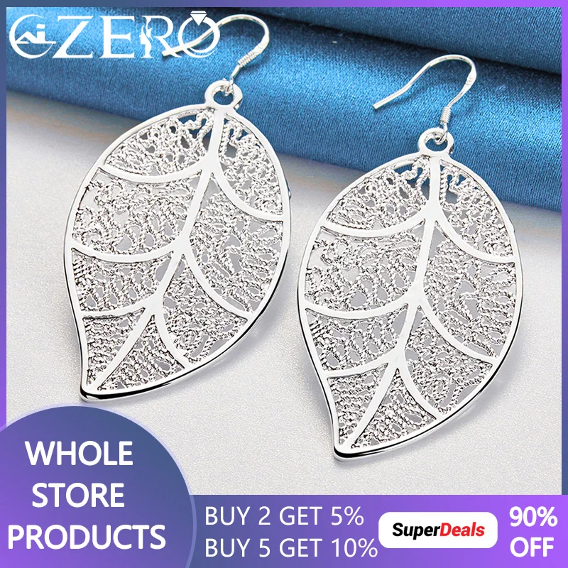 ALIZERO 925 Sterling Silver Carve Leaves Drop Earrings For Women Leaf Earring Fashion Wedding Engagement Party Jewelry