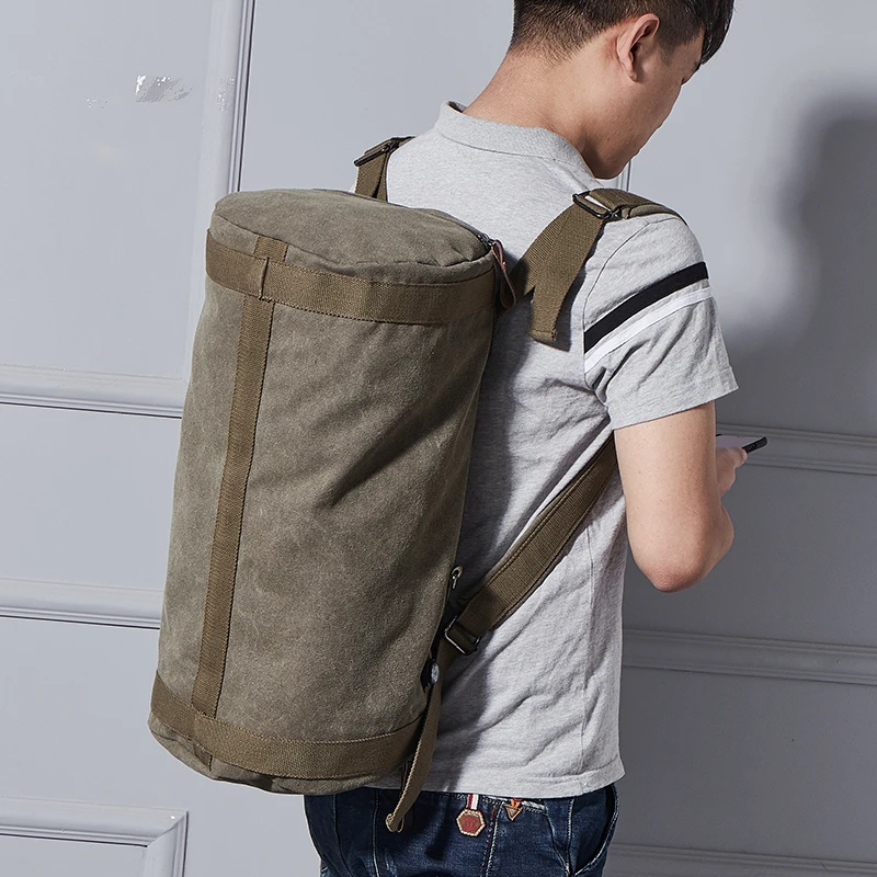 New Men's Canvas Travel Bag Large Capacity Single Shoulder Slant Crossbody Bag Double Shoulder Bucket Handbag Sports Fitness Bag