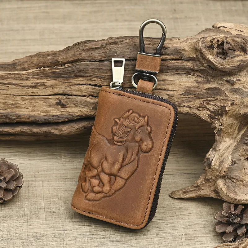 LD-Fashionable Retro Zodiac Horse Key Cover Leather Car Key Pack Personalized Key Pack Genuine Leather Gift