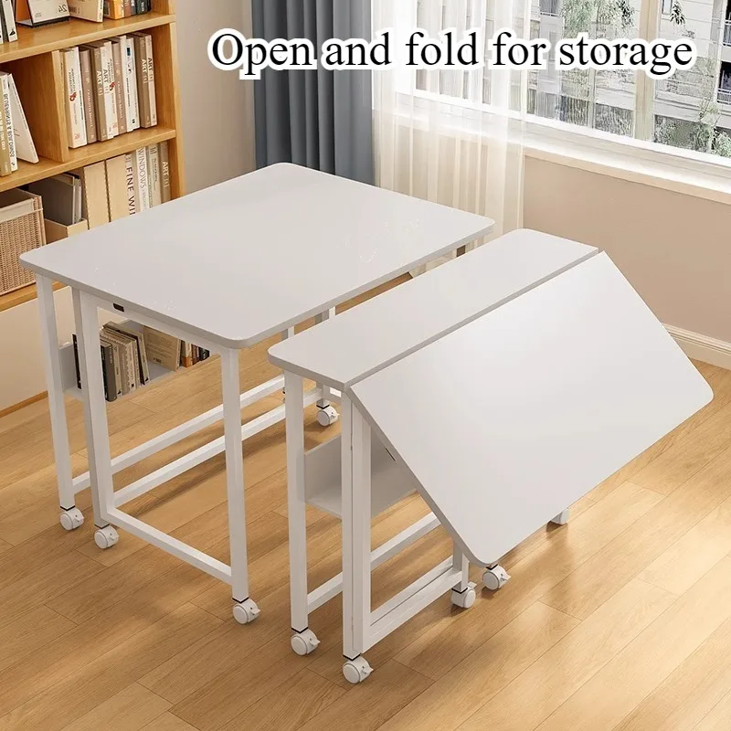 Folding study table, desk, student home bedroom, bookshelf, integrated office, computer desk, portable mobile bedside table